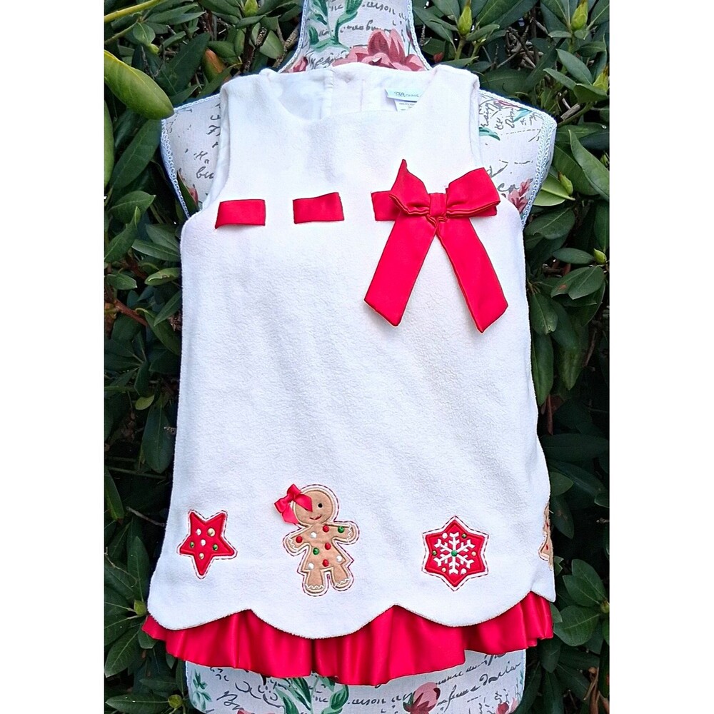 Bonnie Jean Girls 3T Cream Red Sleeveless Christmas Dress Bow Ruffle Embroidered